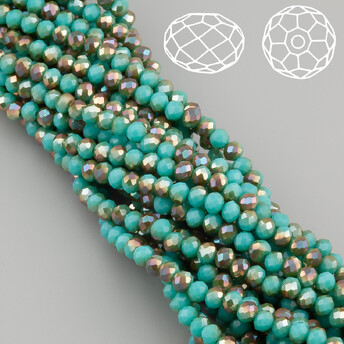 Бусины Swarovski огранка рондель 4х3,5 мм Ø 0,8 мм 42 см (+-120 шт.) Бирюзовый с коричневым АВ