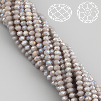 Бусины Swarovski огранка рондель 3,5х3 мм Ø 0,8 мм 34 см (+-124 шт.) Бежево-серый АВ непрозрачный