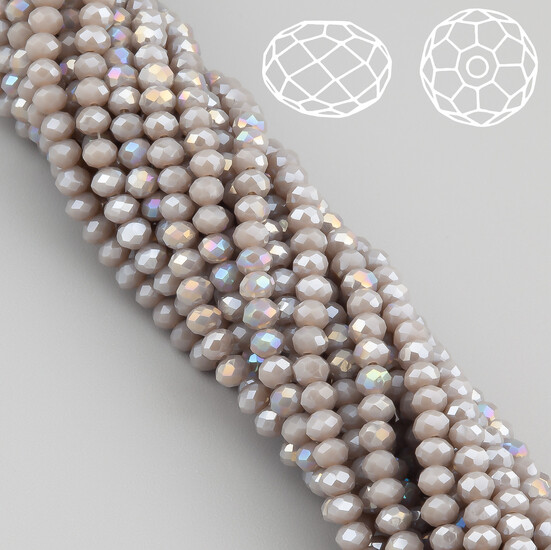 Бусины Swarovski огранка рондель 3,5х3 мм Ø 0,8 мм 34 см (+-124 шт.) Бежево-серый АВ непрозрачный
