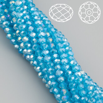 Бусины Swarovski огранка рондель 3х2,5 мм Ø 0,8 мм 38 см (+-160 шт.) Голубой АВ прозрачный