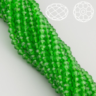 Бусины Swarovski огранка рондель 4х3,5 мм Ø 0,8 мм 42 см (+-120 шт.) Зеленый прозрачный