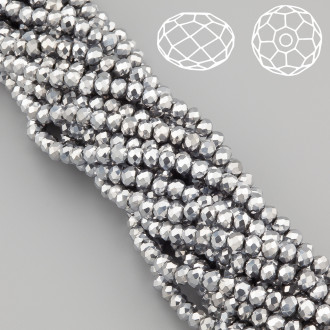 Бусины Swarovski огранка рондель 3х2,5 мм Ø 0,8 мм 38 см (+-160 шт.) Серебристый металлик