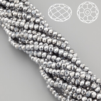 Бусины Swarovski огранка рондель 3х2,5 мм Ø 0,8 мм 38 см (+-160 шт.) Серебристый металлик