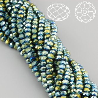Бусины Swarovski огранка рондель 4х3,5 мм Ø 0,8 мм 42 см (+-120 шт.) Сине-зеленый металлик