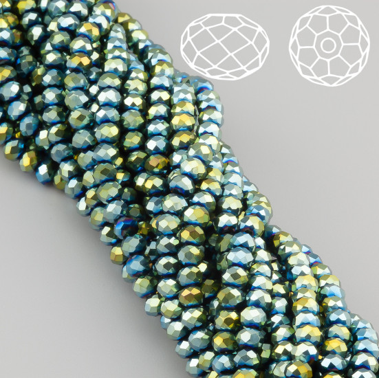 Бусины Swarovski огранка рондель 4х3,5 мм Ø 0,8 мм 42 см (+-120 шт.) Сине-зеленый металлик