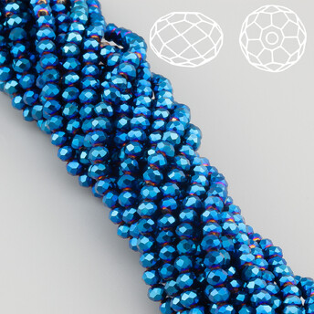 Бусины Swarovski огранка рондель 3х2,5 мм Ø 0,8 мм 38 см (+-160 шт.) Синий металлик
