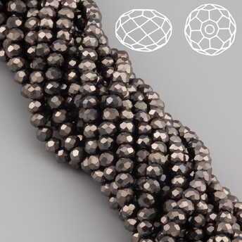 Бусины Swarovski огранка рондель 3,5х3 мм Ø 0,8 мм 34 см (+-124 шт.) Гематитовый металлик