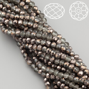 Бусины Swarovski огранка рондель 3,5х3 мм Ø 0,8 мм 34 см (+-124 шт.) Гематитовый полупрозрачный металлик