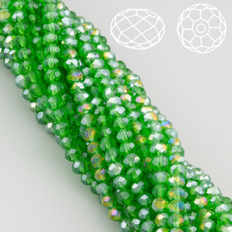 Бусины Swarovski огранка рондель 4х3,5 мм Ø 0,8 мм 42 см (+-120 шт.) Зеленый АВ прозрачный
