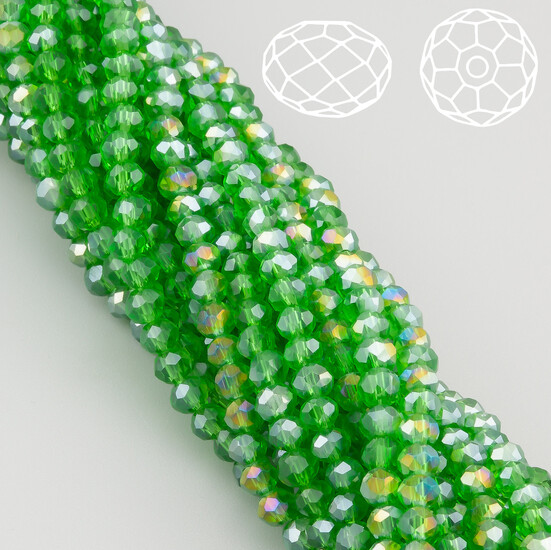 Бусины Swarovski огранка рондель 3,5х3 мм Ø 0,8 мм 34 см (+-124 шт.) Зеленый АВ прозрачный
