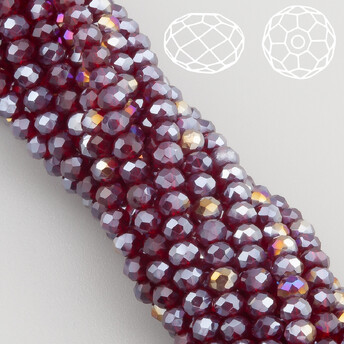 Бусины Swarovski огранка рондель 3,5х3 мм Ø 0,8 мм 34 см (+-124 шт.) Бордовый АВ прозрачный