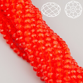 Бусины Swarovski огранка рондель 6х4,8 мм Ø 1 мм 40 см (+-85 шт.) Морковно-красный прозрачный