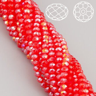 Бусины Swarovski огранка рондель 4х3,5 мм Ø 0,8 мм 42 см (+-120 шт.) Алый АВ прозрачный
