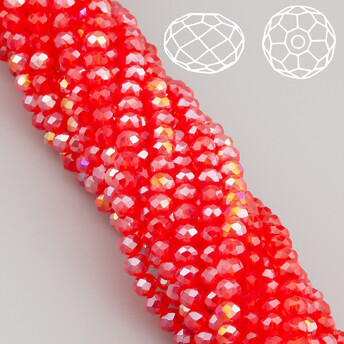 Бусины Swarovski огранка рондель 3,5х3 мм Ø 0,8 мм 34 см (+-124 шт.) Алый АВ прозрачный