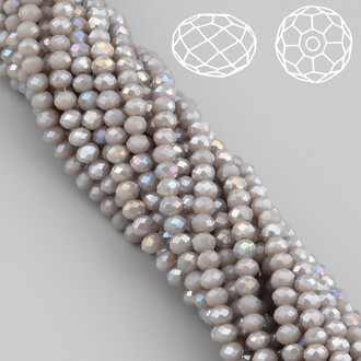 Бусины Swarovski огранка рондель 3х2,5 мм Ø 0,8 мм 38 см (+-160 шт.) Бежево-серый АВ непрозрачный