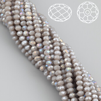 Бусины Swarovski огранка рондель 3х2,5 мм Ø 0,8 мм 38 см (+-160 шт.) Бежево-серый АВ непрозрачный