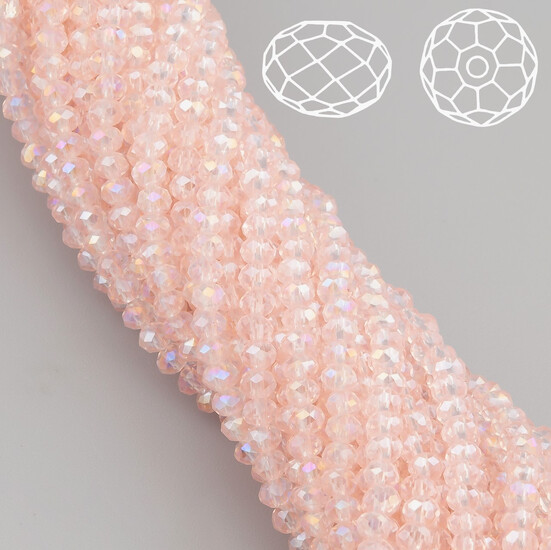 Бусины Swarovski огранка рондель 3,5х3 мм Ø 0,8 мм 34 см (+-124 шт.) Пудровый АВ прозрачный