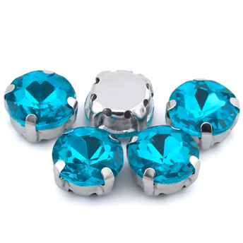 Стразы в цапах Круглые огранка 8 мм Голубой 10 шт.