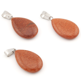 Кулон капля Авантюрин золотой песок 16х6х34 мм 1 шт.