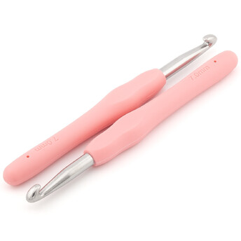 Крючок для вязания металлический с силиконовой ручкой 7 мм 1 шт. Розовый светлый