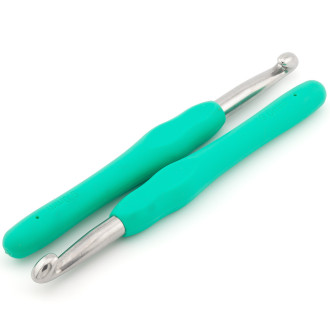 Крючок для вязания металлический с силиконовой ручкой 9 мм 1 шт. Бирюзовый