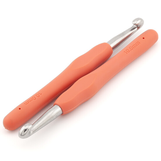 Крючок для вязания металлический с силиконовой ручкой 10 мм 1 шт. Коралловый