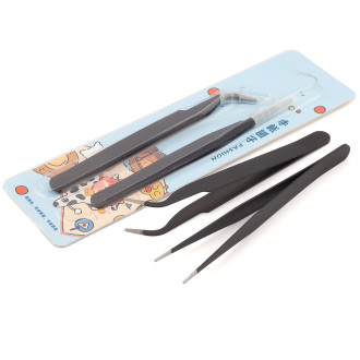 Набор пинцетов прямой и изогнутый нержавеющая сталь 12,2 см Черный