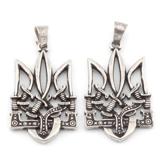Подвеска Тризуб с мечами 39х24 мм 1 шт. Серебро