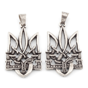Подвеска Тризуб с мечами 39х24 мм 1 шт. Серебро