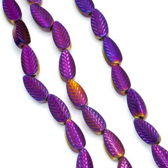 Бусины Листок Гематит 4х7 мм Фиолетово-желтый 40 см +-53 шт.