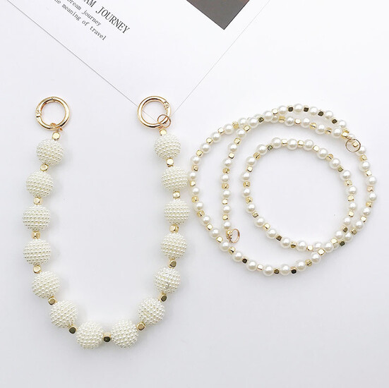 Держатель телефона на шею/руку LUXURY 117х0,8 см/37х1,9 см 1 шт. Жемчужный с золотом