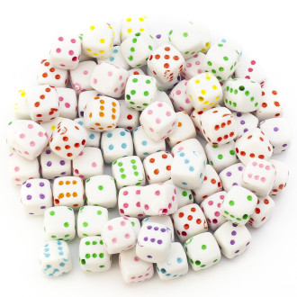 Бусины пластиковые Кости игральные 8х8 мм +-25 г 50 шт. Белые с разными цветами