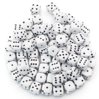 Бусины пластиковые Кости игральные 8х8 мм +-25 г 50 шт. Белые с черным