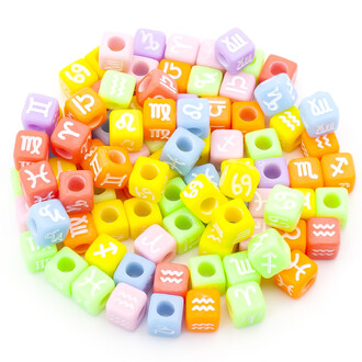 Бусины куб Знаки зодиака 7х7 мм +-25 г Разные цвета неон с белым