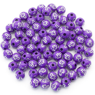 Бусины круглые Крестик серебристый 8 мм +-25 г 90 шт. Фиолетовый