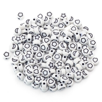 Бусины таблетка Фигуры 7х4 мм +-25 г Белый фигуры Черные