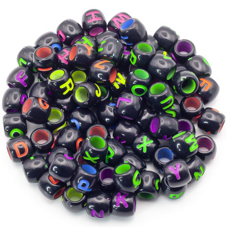Бусины боченок алфавит ABC 8х9 мм Ø 5 мм +-25 г Черный буквы Разных цветов