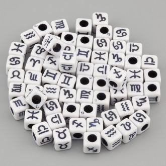 Бусины куб Знаки зодиака 7х7 мм +-25 г Белый с черным