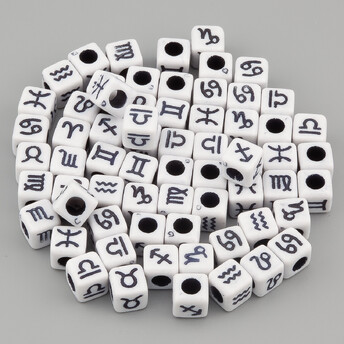 Бусины куб Знаки зодиака 7х7 мм +-25 г Белый с черным