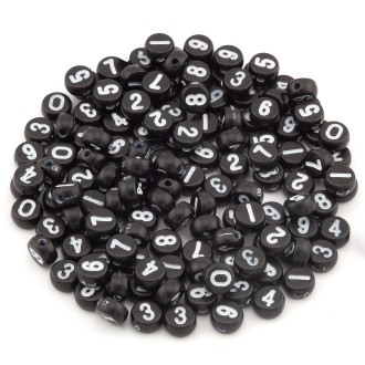 Бусины таблетка Цифры 123 7х4 мм +-25 г Черный цифры Белые