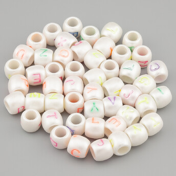 Бусины боченок алфавит ABC 8х9 мм Ø 5 мм +-25 г Перламутровый буквы Разных цветов