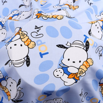 Ткань 100% вискоза LuxFabric 153 г/м² 1,45 м 1 м принт Pochacco ice cream blue