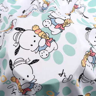 Ткань 100% вискоза LuxFabric 153 г/м² 1,45 м 1 м принт Pochacco ice cream green