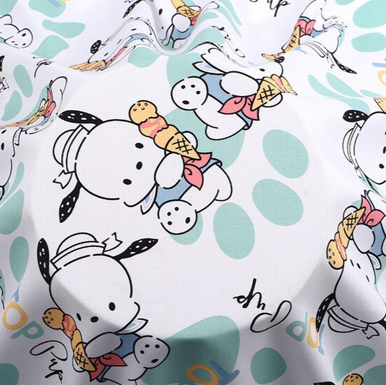 Ткань 100% вискоза LuxFabric 153 г/м² 1,45 м 1 м принт Pochacco ice cream green