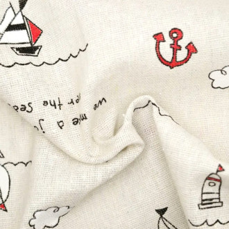 Ткань 55% лен 45% хлопок 160 г/м² 1,5 м 1 м принт Marine style