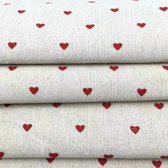 Ткань 55% лен 45% хлопок 160 г/м² 1,5 м 1 м принт Little red heart