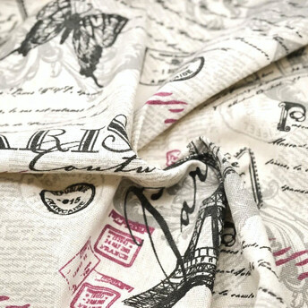 Ткань 55% лен 45% хлопок 160 г/м² 1,5 м 1 м принт Eiffel Tower