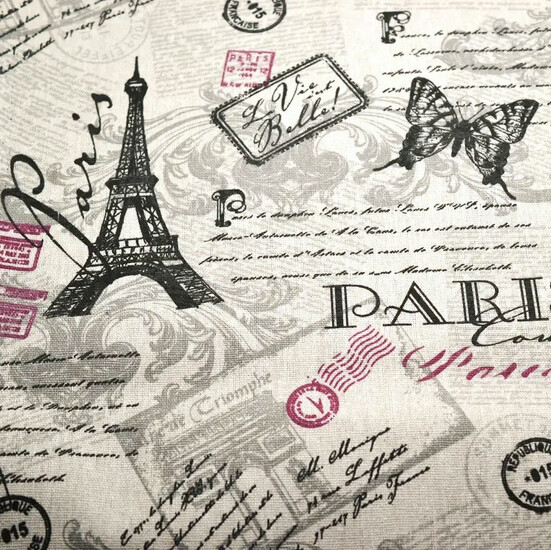 Ткань 55% лен 45% хлопок 160 г/м² 1,5 м 1 м принт Eiffel Tower