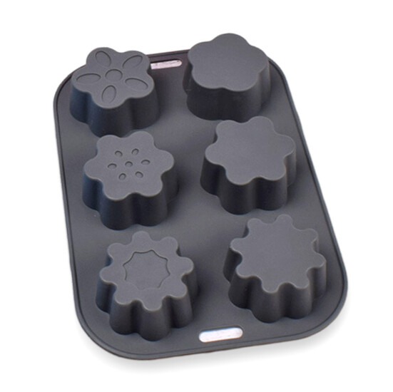 Форма силиконовая Цветы 6 яч. Bakery 25,5х17,5х3,5 см Ø 6,5 см 1 шт. Серый