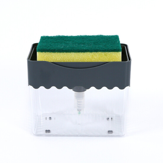 Дозатор для моющего средства с губкой диспенсер 13,5х10,8х8,5 см 1 шт. Серый